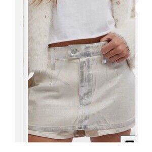 Free People Gala-Vanting Low Rise Mini Skort Metallic Mirrorball Size 29